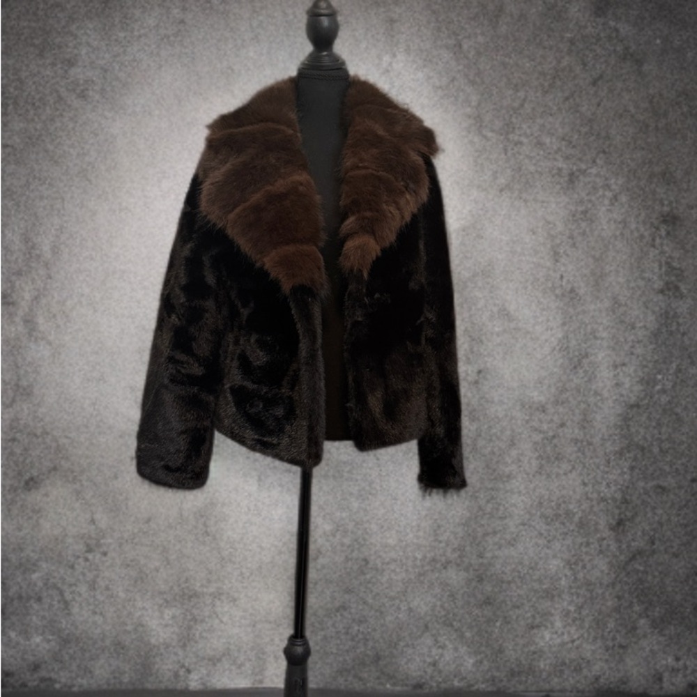 Luxurious Faux Fur Jacket - Black and Brown